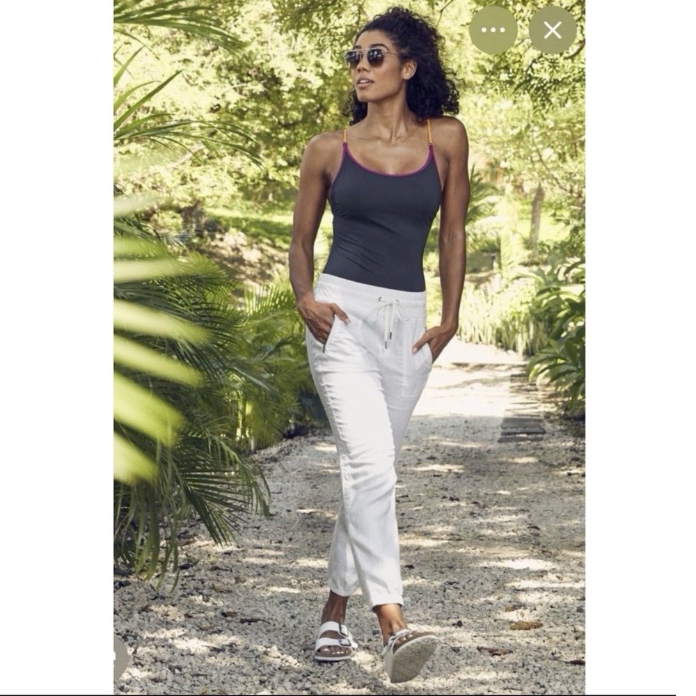 Athleta Cabo Linen Jogger White Drawstring Pants Womens Size 8